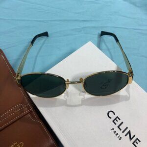 Celine Triomphe Gold Frame Green Lenses Oval Sunglasses